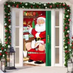 Christmas Door Banner Santa Claus Door Cover Holiday Decoration tag1