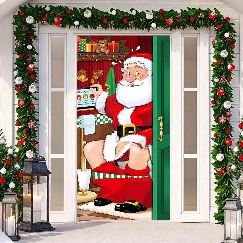 Christmas Door Banner, Santa Claus Door Cover Holiday Decoration -  - #tag1#