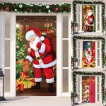 Christmas Door Banner Santa Claus Door Cover Holiday Decoration tag1