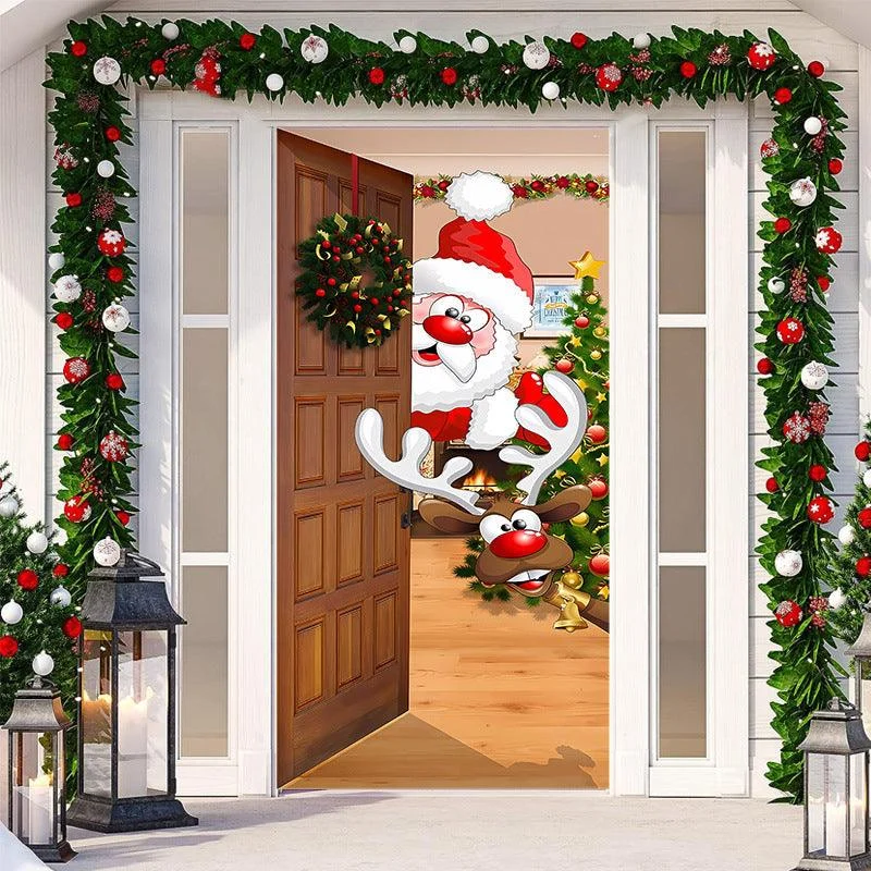Christmas Door Banner, Santa Claus Door Cover Holiday Decoration -  - #tag1#