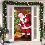 Christmas Door Banner Santa Claus Door Cover Holiday Decoration tag1