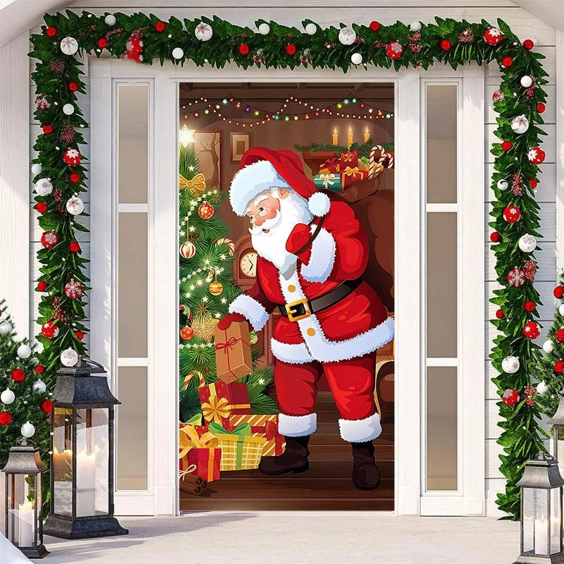 Christmas Door Banner, Santa Claus Door Cover Holiday Decoration -  - #tag1#