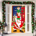 Christmas Door Banner Santa Claus Door Cover Holiday Decoration tag1
