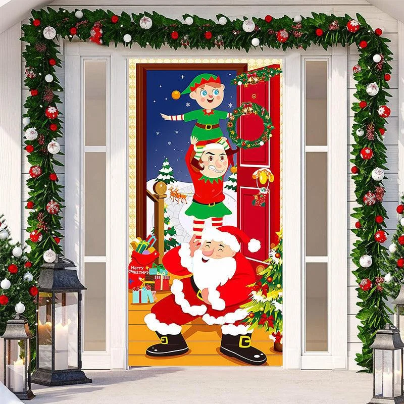 Christmas Door Banner, Santa Claus Door Cover Holiday Decoration -  - #tag1#