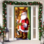 Christmas Door Banner Santa Claus Door Cover Holiday Decoration tag1
