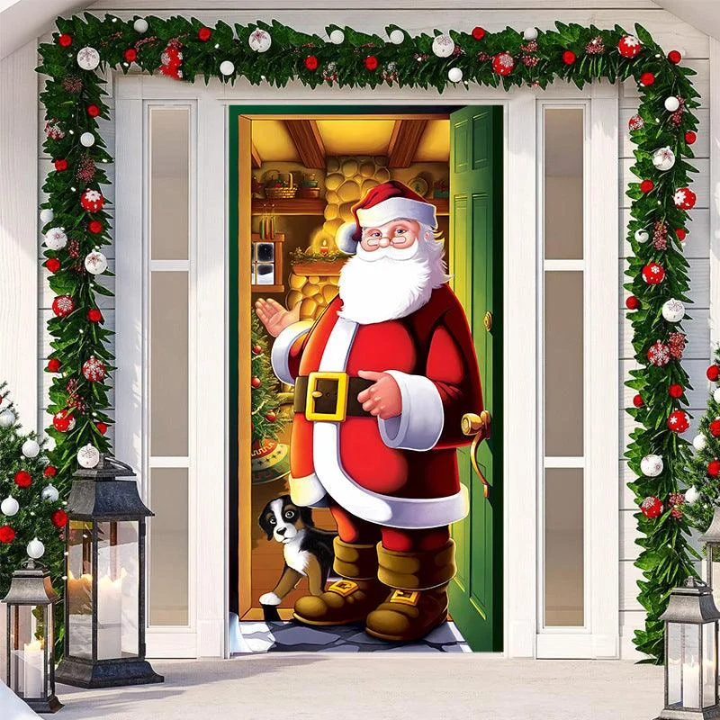 Christmas Door Banner, Santa Claus Door Cover Holiday Decoration -  - #tag1#