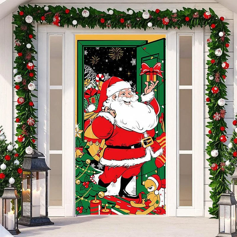 Christmas Door Banner, Santa Claus Door Cover Holiday Decoration -  - #tag1#