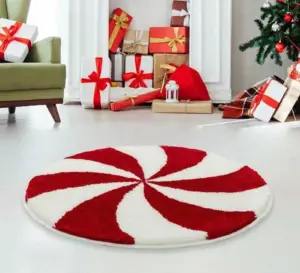 Christmas Fluffy Red Lollipop Candy Rug