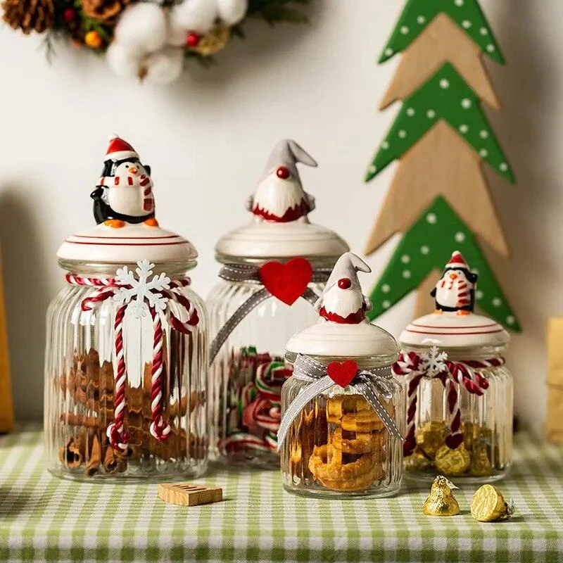 Christmas Glass Candy Jars with Lids -