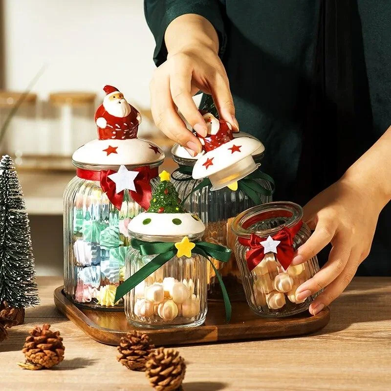 Christmas Glass Candy Jars with Lids -