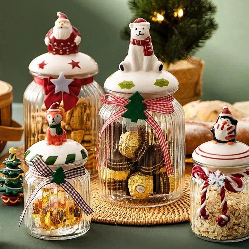 Christmas Glass Candy Jars with Lids -