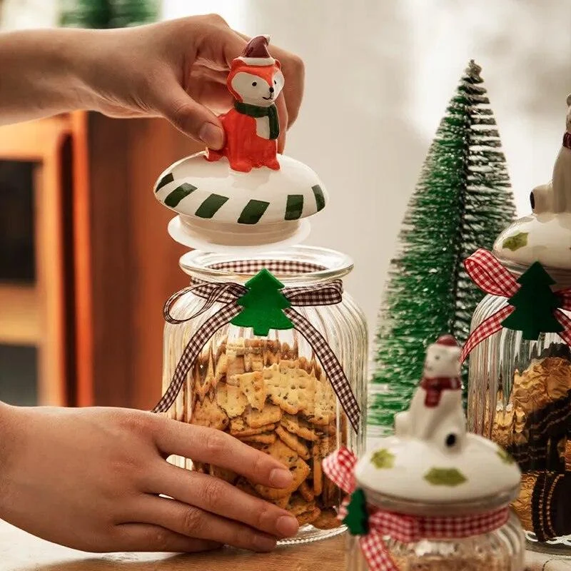 Christmas Glass Candy Jars with Lids -