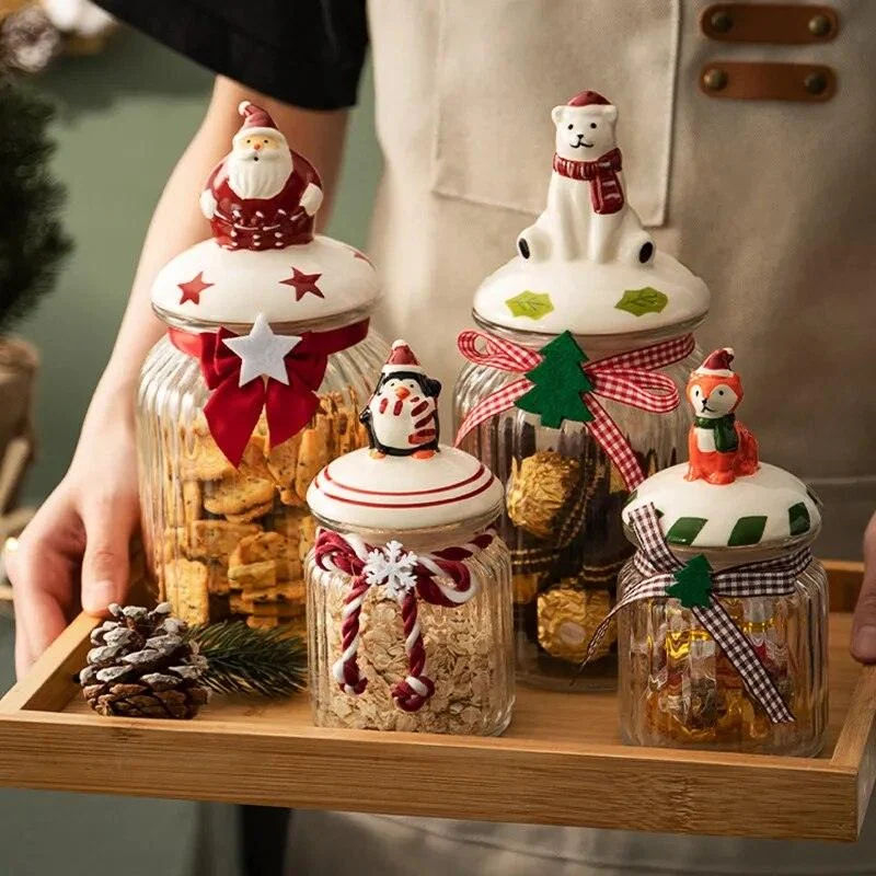 Christmas Glass Candy Jars with Lids -