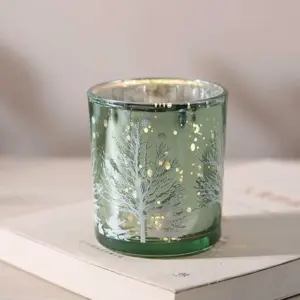 Christmas Tree Mosaic Hurricane Candle Holders - 