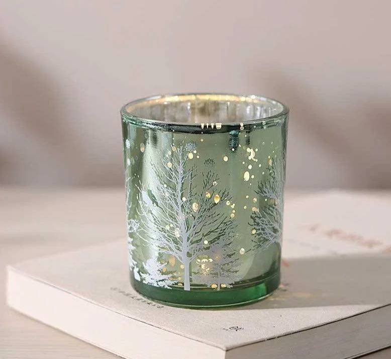 Christmas Tree Mosaic Hurricane Candle Holders -