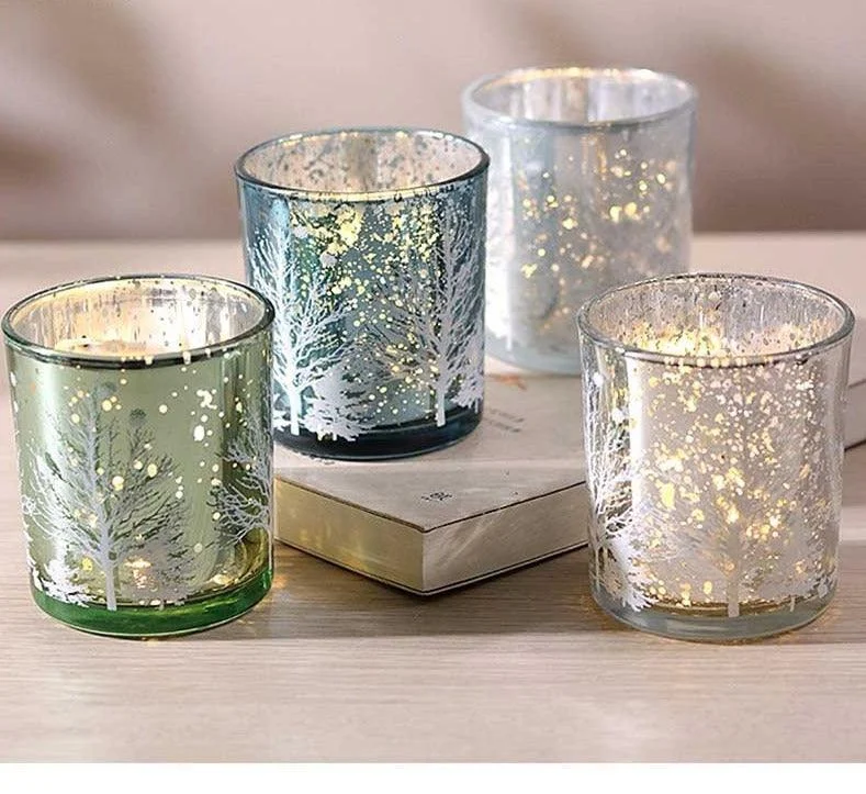 Christmas Tree Mosaic Hurricane Candle Holders -