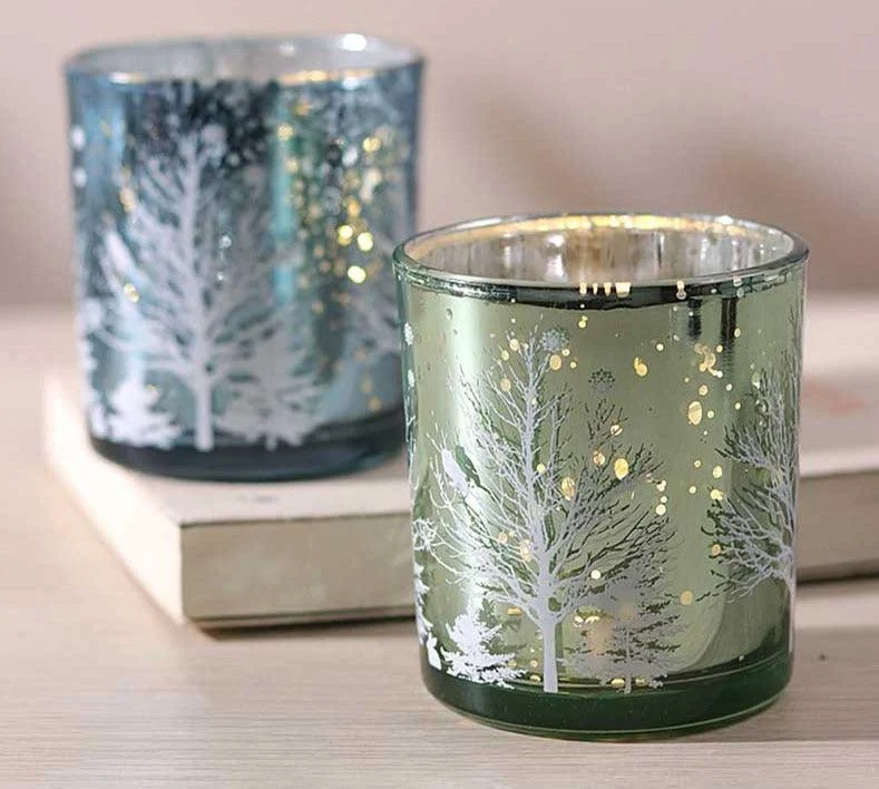 Christmas Tree Mosaic Hurricane Candle Holders -