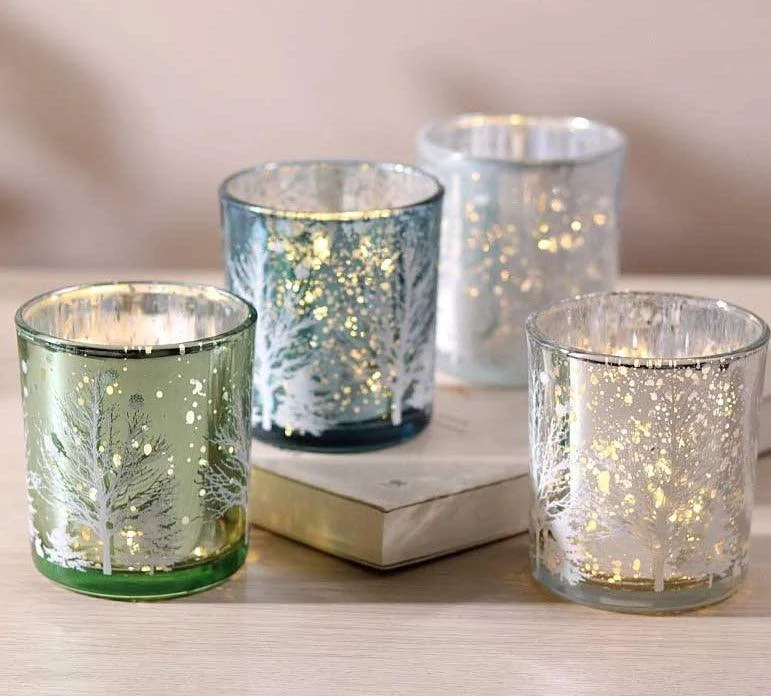 Christmas Tree Mosaic Hurricane Candle Holders -