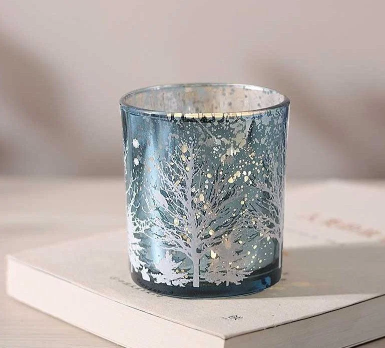 Christmas Tree Mosaic Hurricane Candle Holders -