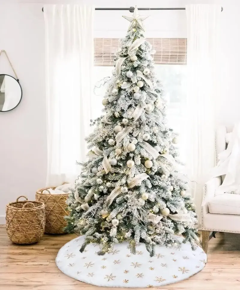 Christmas Tree Skirt White Snowflake 78 90 122 CM tag1