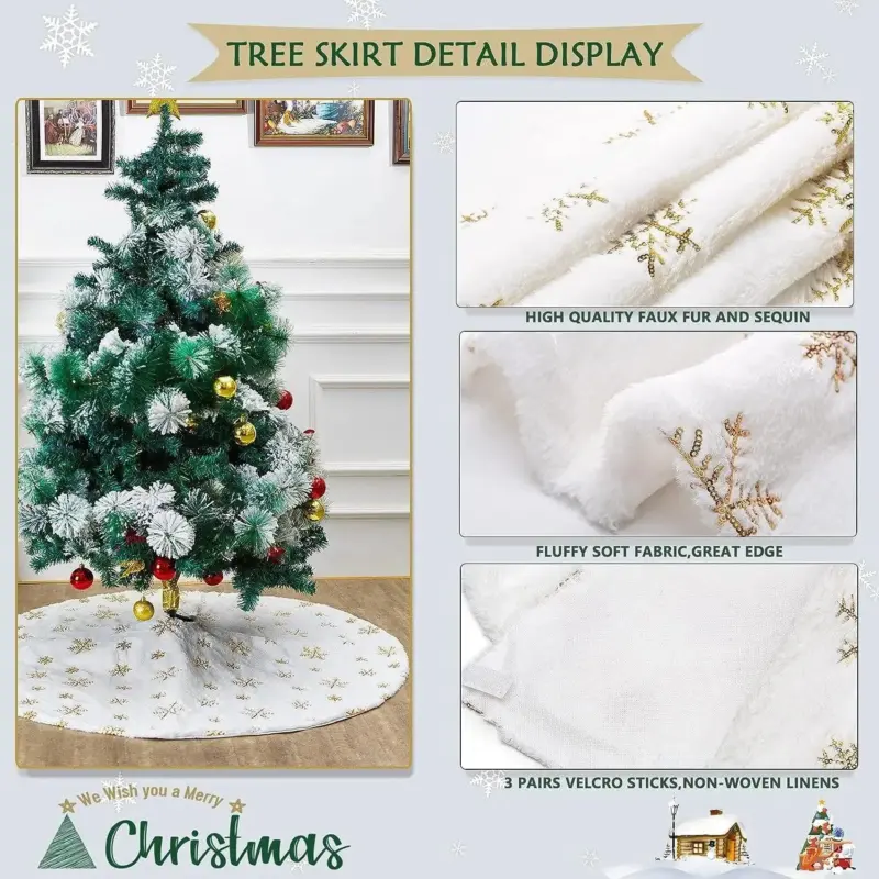 Christmas Tree Skirt White Snowflake 78 90 122 CM tag1