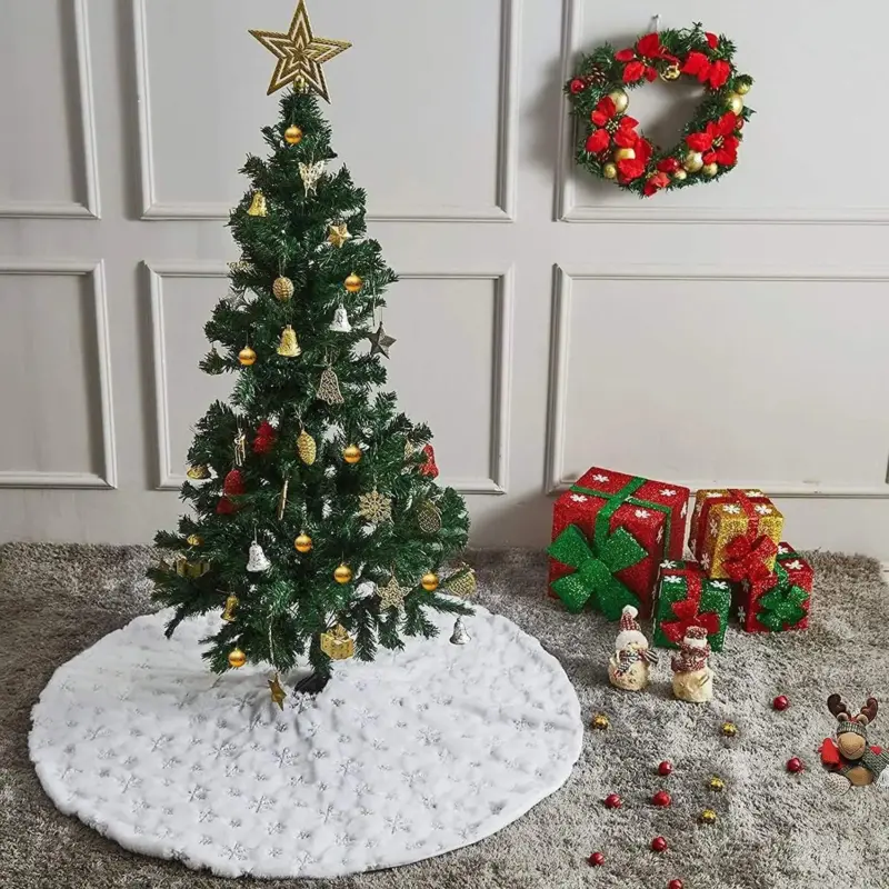 Christmas Tree Skirt White Snowflake 78 90 122 CM tag1