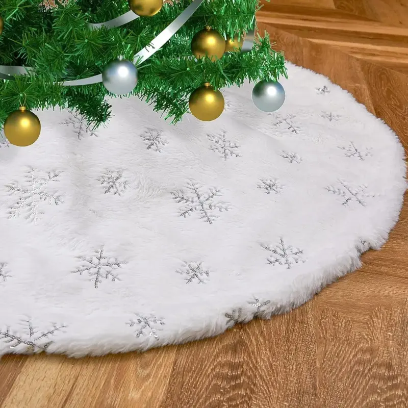 Christmas Tree Skirt White Snowflake 78 90 122 CM tag1