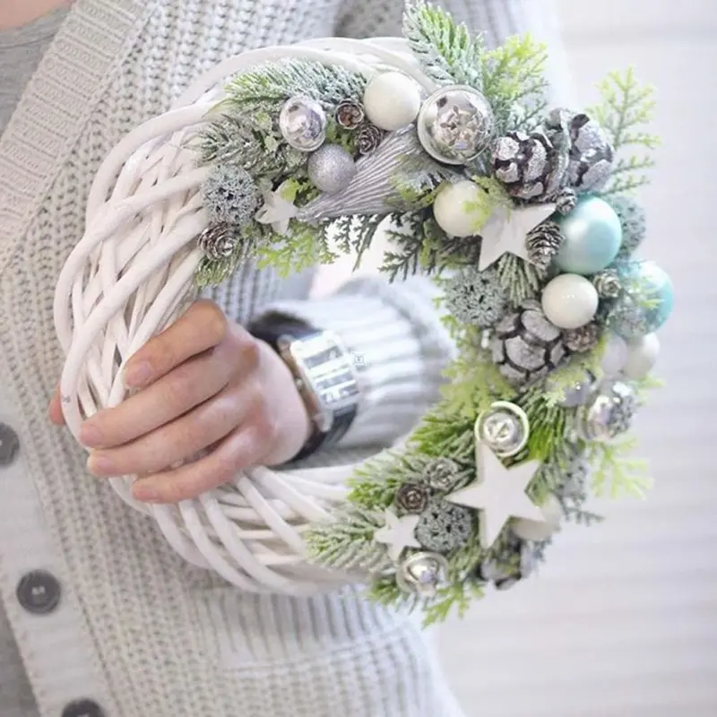 Christmas Vine Wreath Wicker Rattan Crafts Flower Arrangement Garland tag1