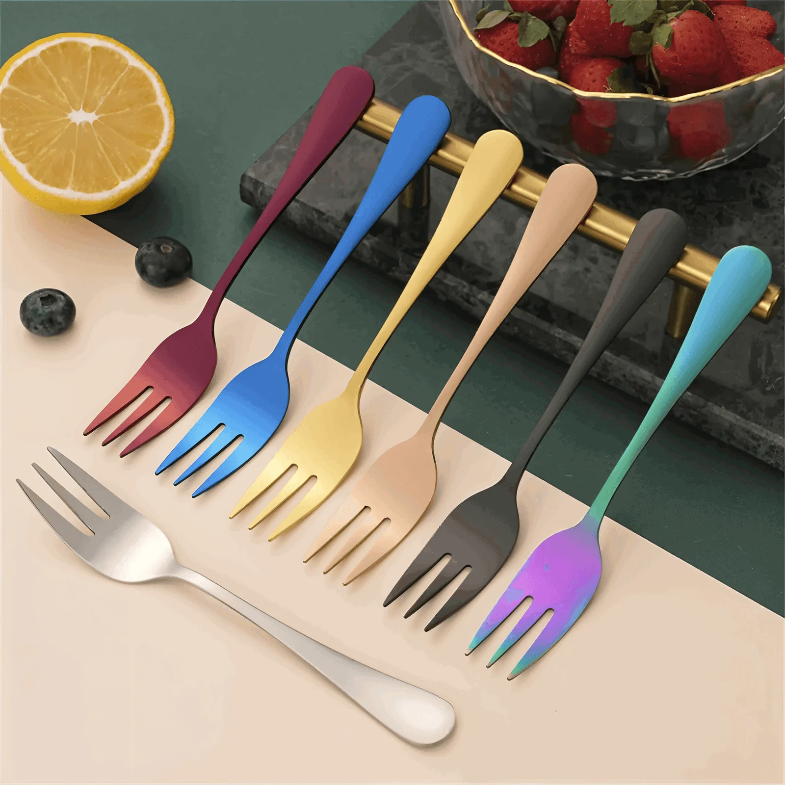 ChromaForks- 4/6-piece dessert fork sets- salad forks- stainless steel forks -  - #tag1#