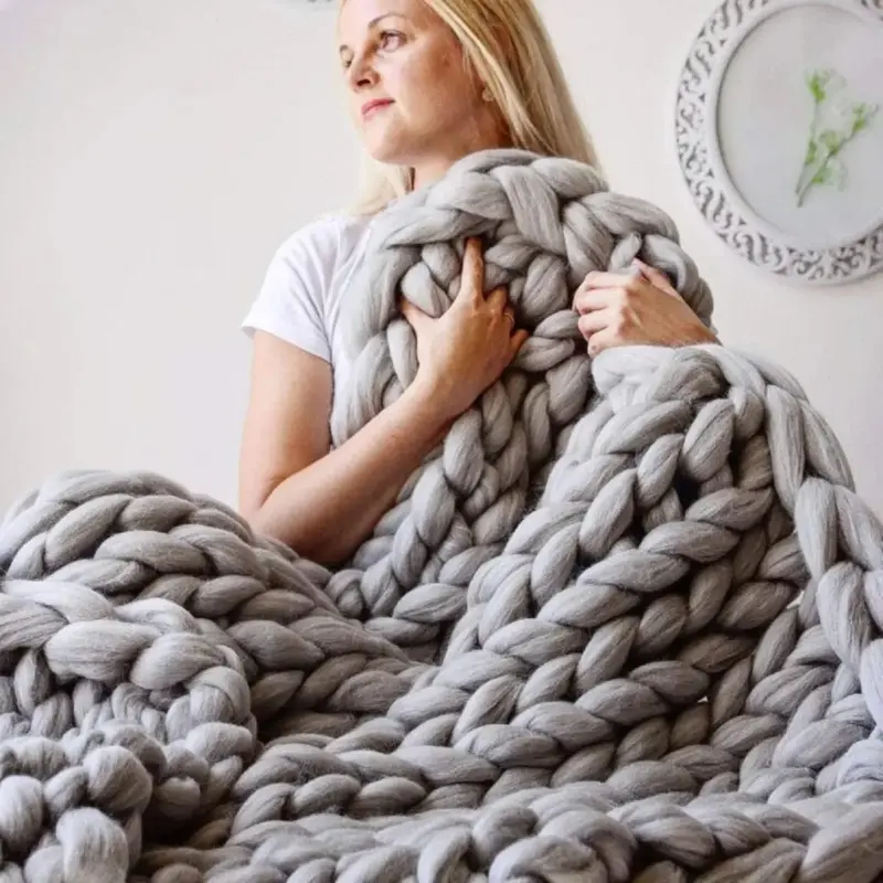 Chunky Knit Blanket Cozy Wool Throw for Every Space