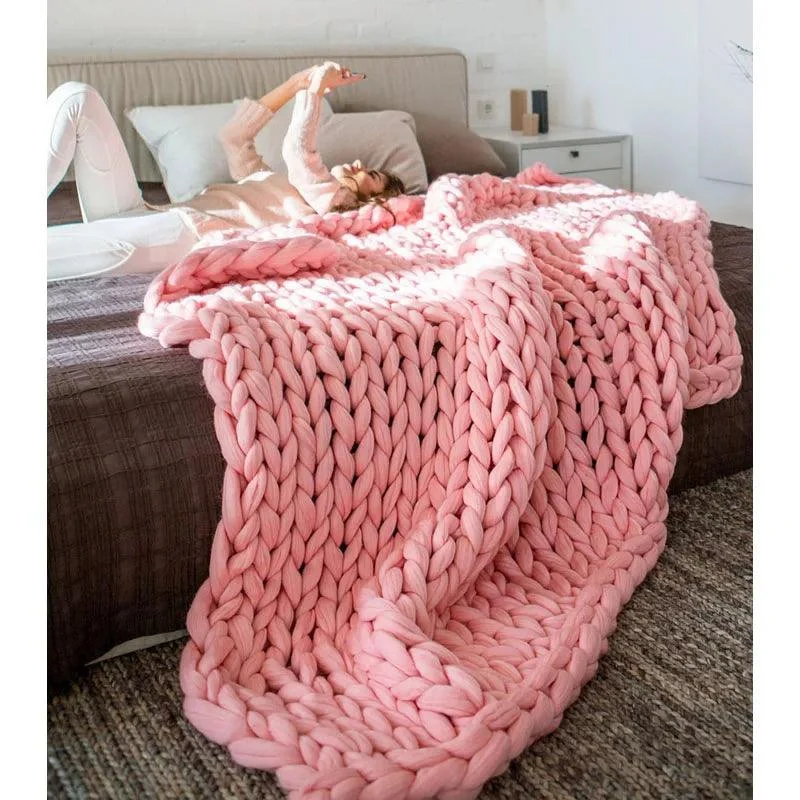 Chunky Merino Knitted Blanket -