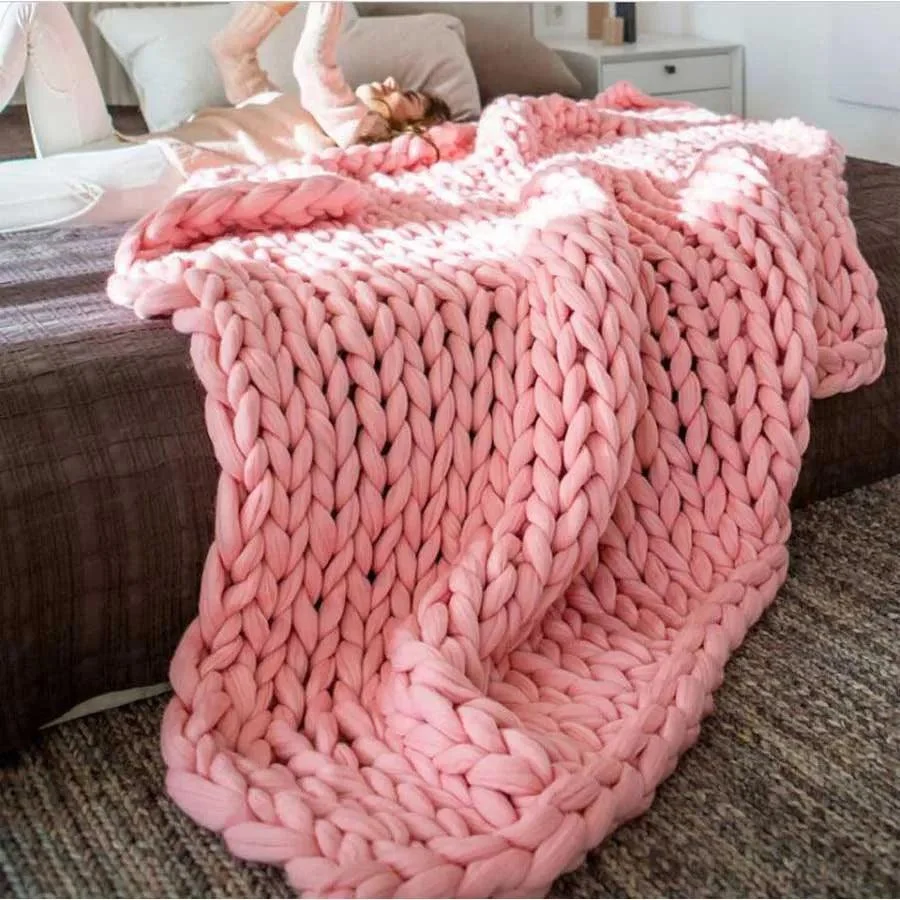 Chunky Merino Knitted Blanket -