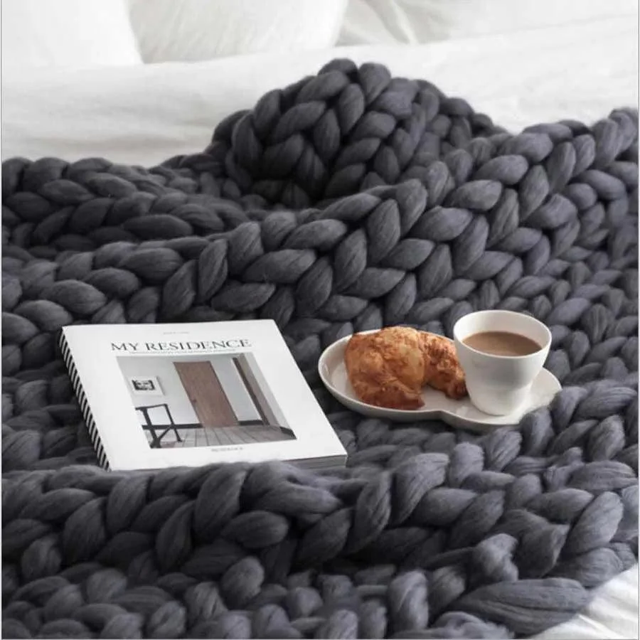 Chunky Merino Knitted Blanket -