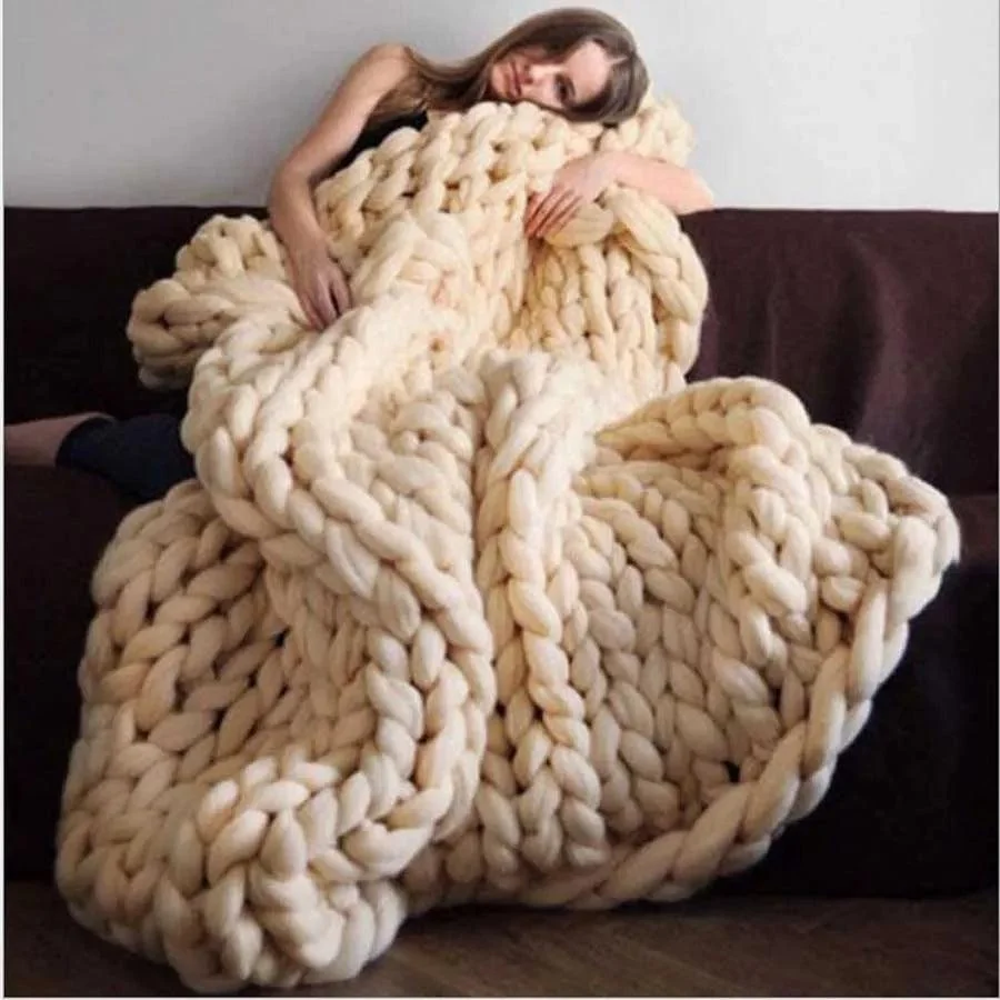 Chunky Merino Knitted Blanket -