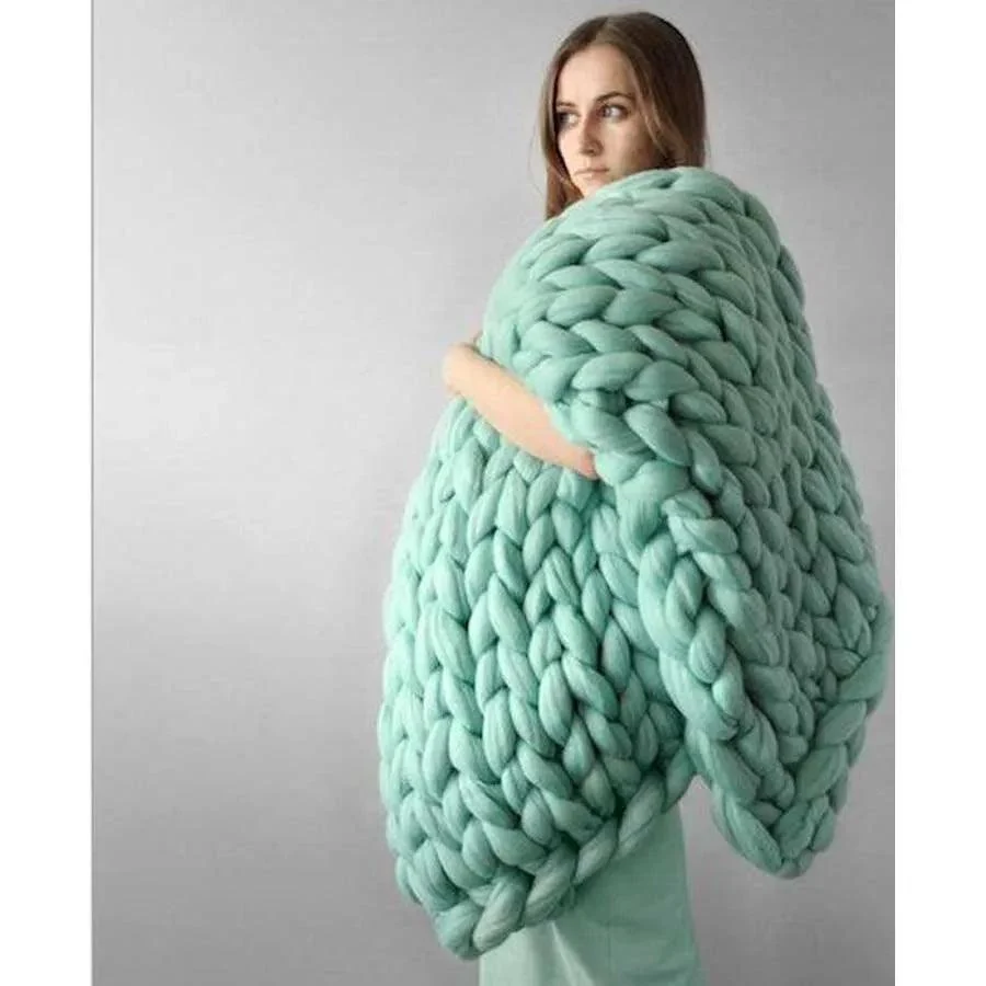 Chunky Merino Knitted Blanket -