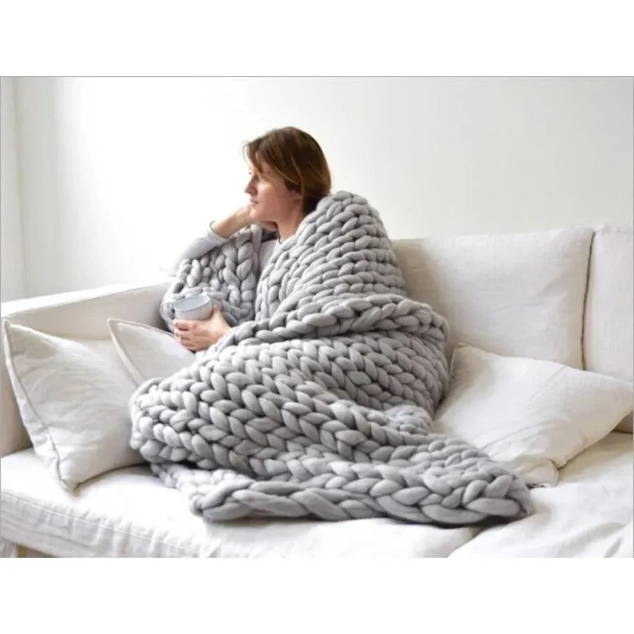 Chunky Merino Knitted Blanket -