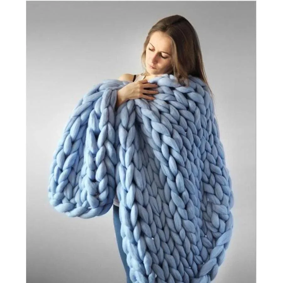 Chunky Merino Knitted Blanket -