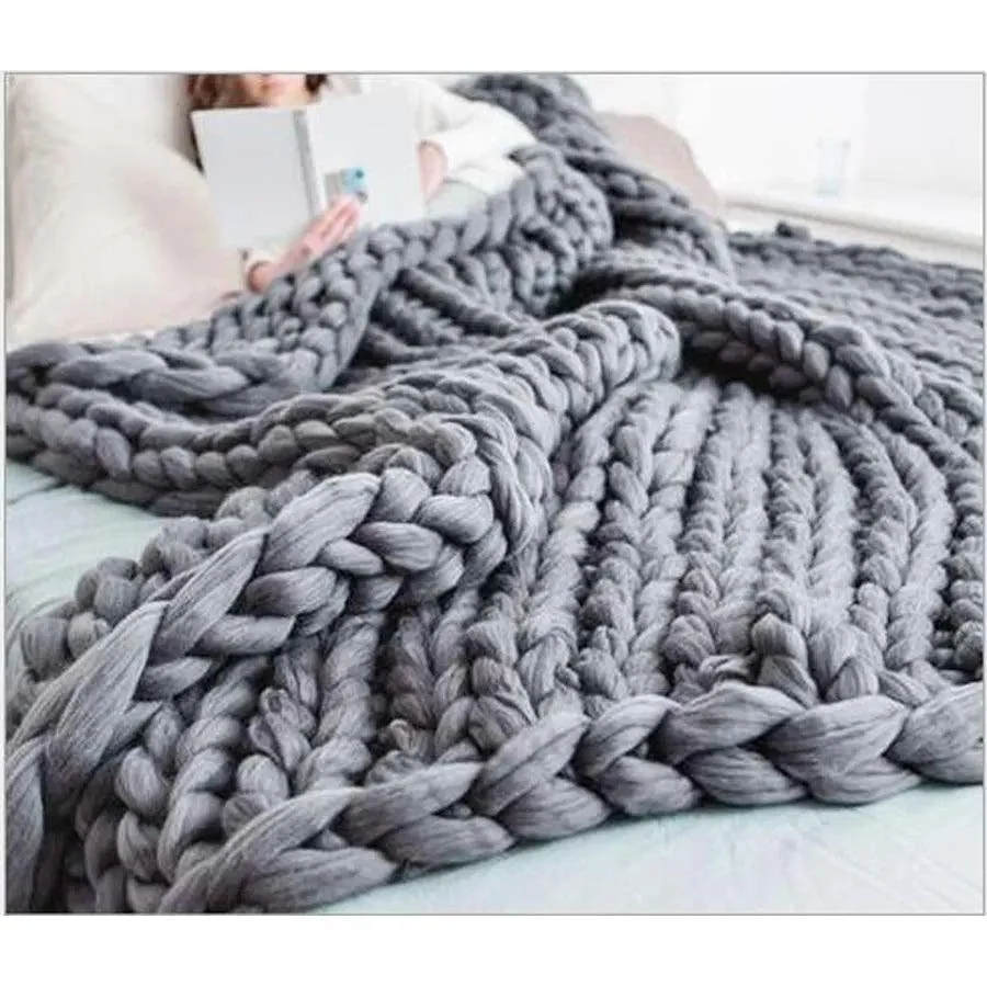 Chunky Merino Knitted Blanket -