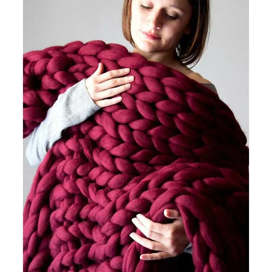 Chunky Merino Knitted Blanket -