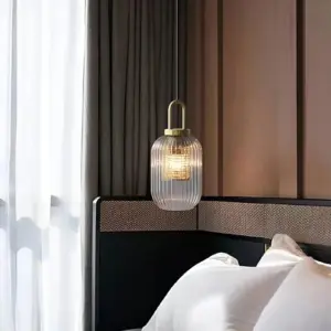 ClaChic Hanging Lamp - White & Gold Nordic Ribbed Glass Pendant Light -  - #tag1#