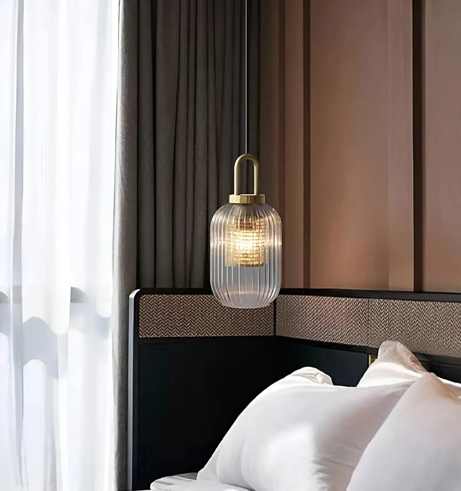 ClaChic Hanging Lamp - White & Gold Nordic Ribbed Glass Pendant Light -  - #tag1#