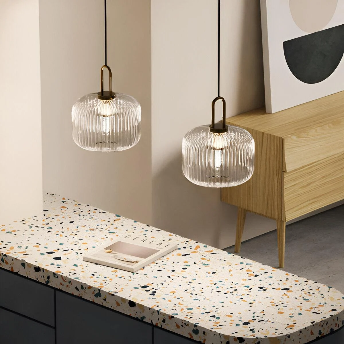 ClaChic Hanging Lamp - White & Gold Nordic Ribbed Glass Pendant Light -  - #tag1#