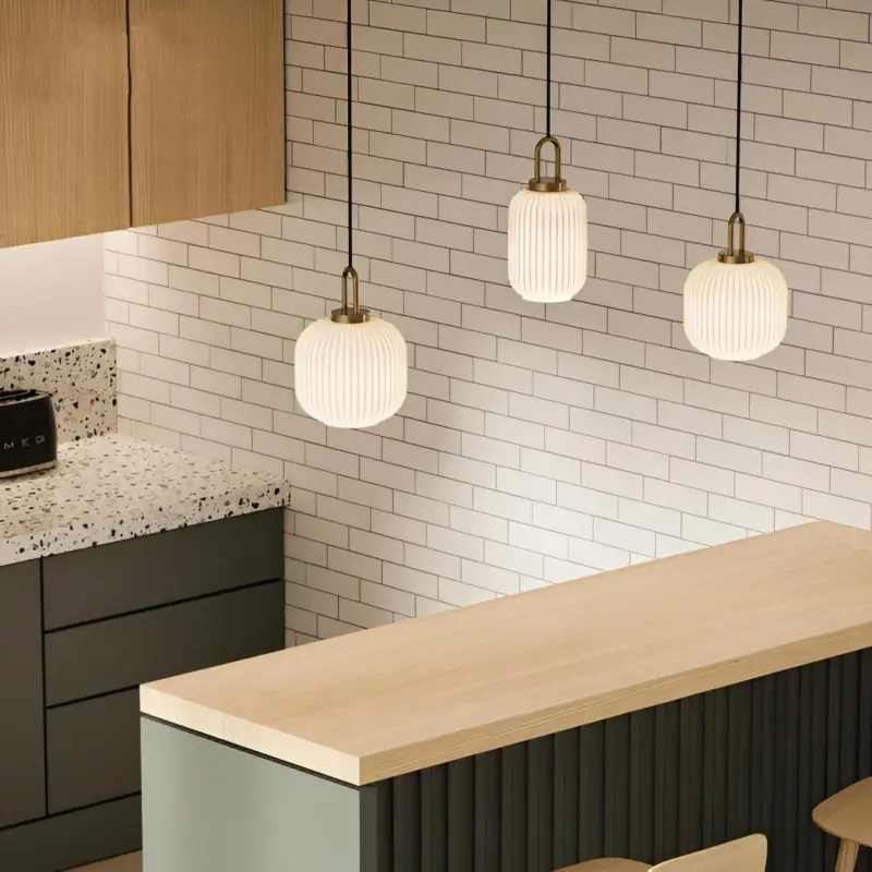 ClaChic Hanging Lamp White Gold Nordic Ribbed Glass Pendant Light tag1