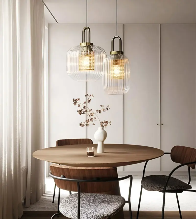 ClaChic Hanging Lamp White Gold Nordic Ribbed Glass Pendant Light tag1