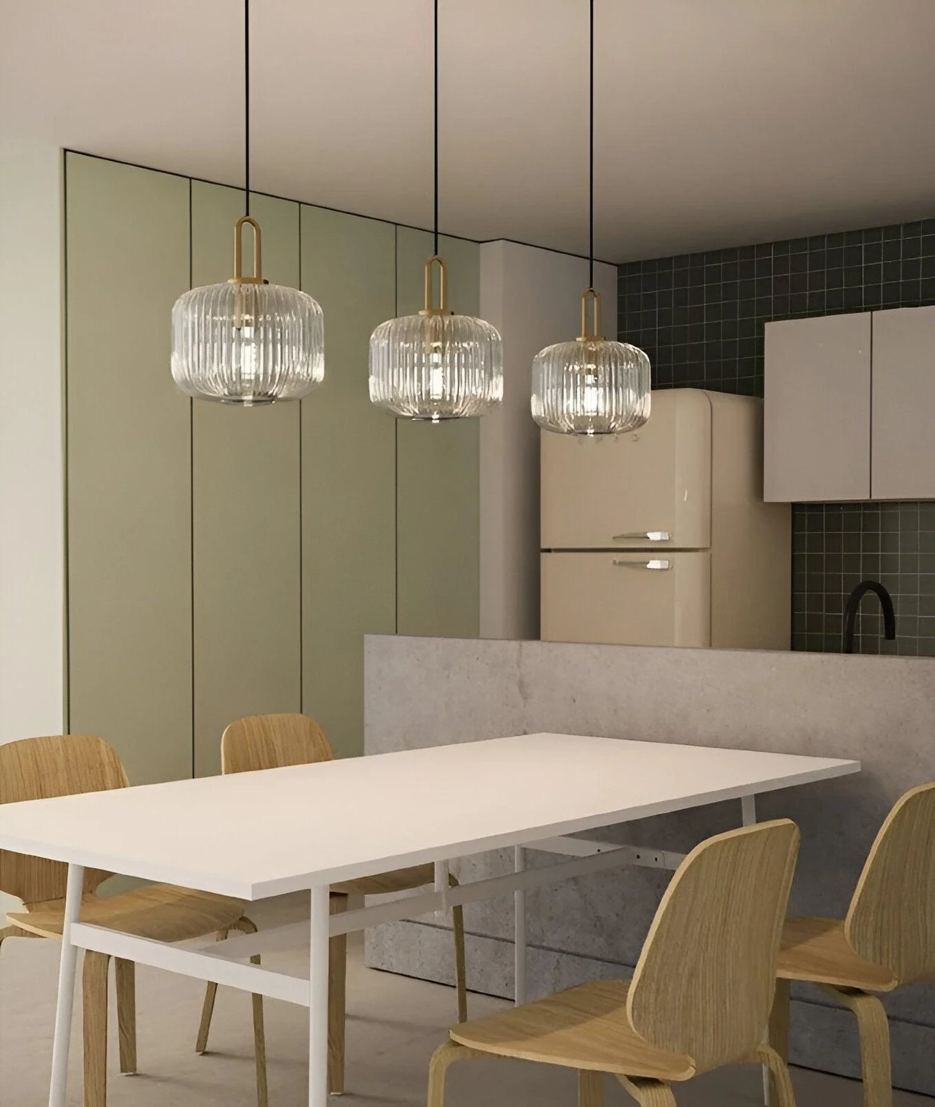 ClaChic Hanging Lamp - White & Gold Nordic Ribbed Glass Pendant Light -  - #tag1#