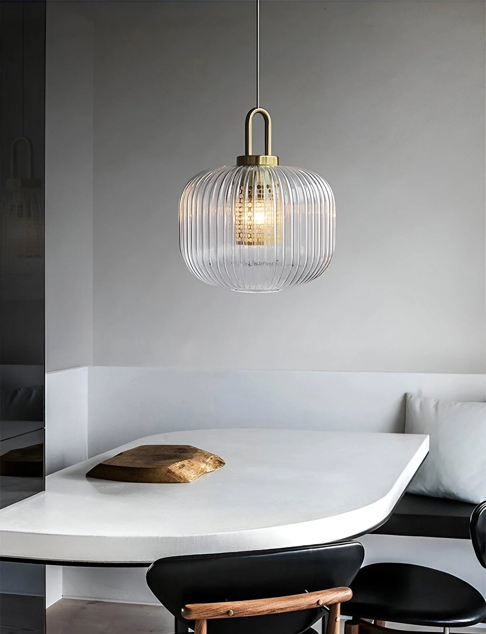 ClaChic Hanging Lamp - White & Gold Nordic Ribbed Glass Pendant Light -  - #tag1#