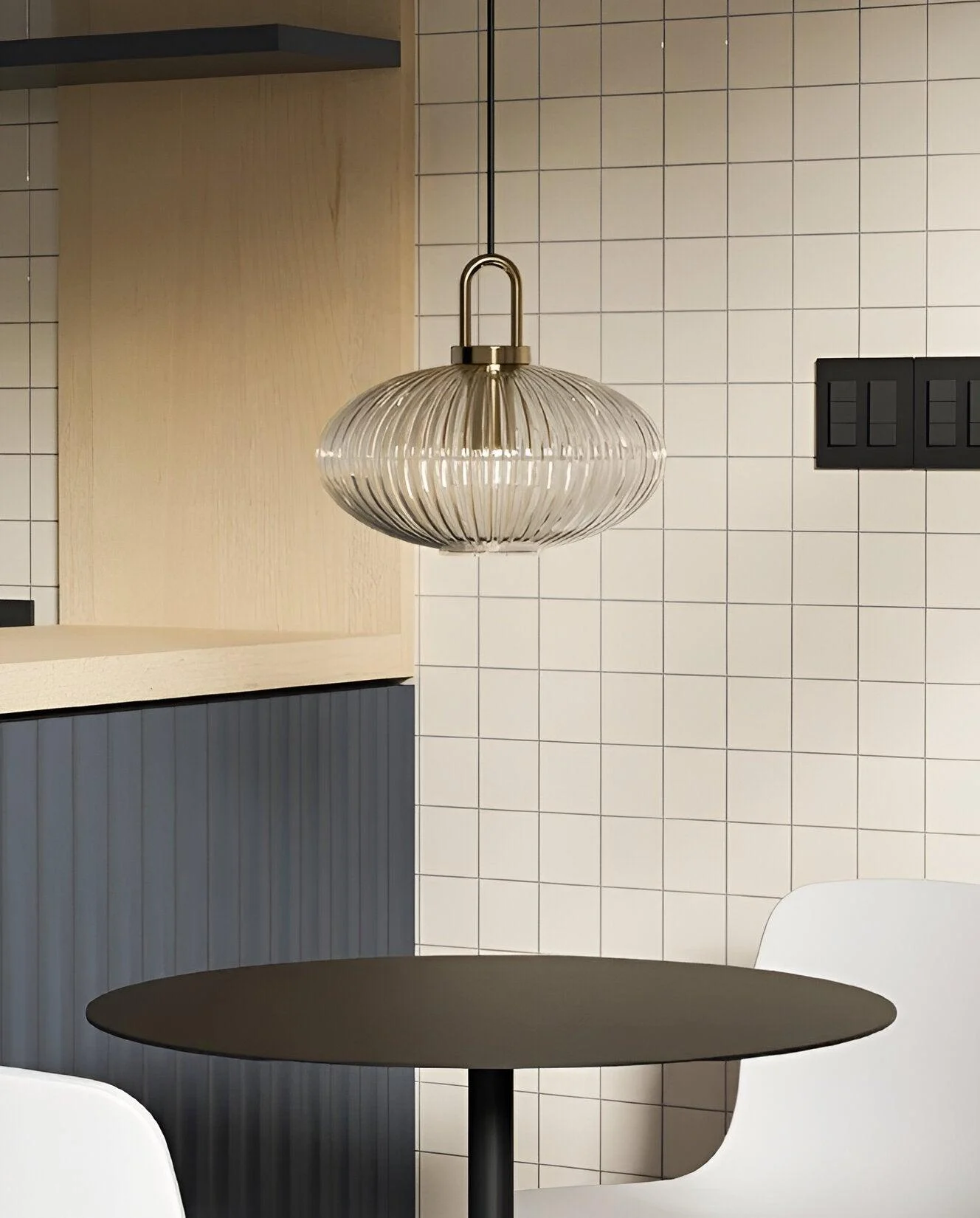ClaChic Hanging Lamp - White & Gold Nordic Ribbed Glass Pendant Light -  - #tag1#