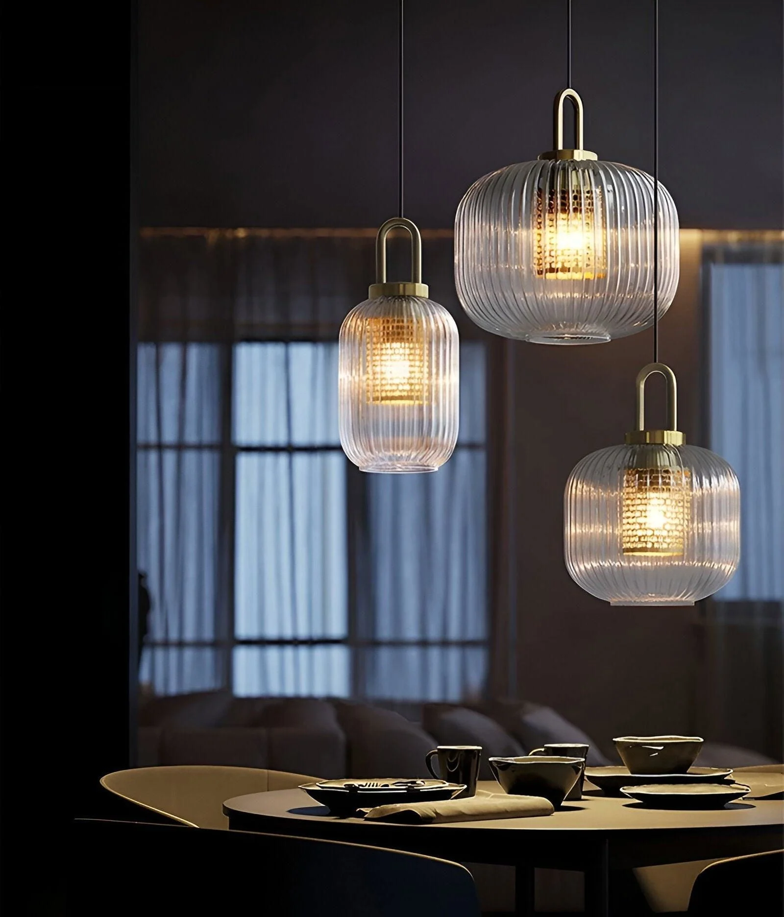 ClaChic Hanging Lamp - White & Gold Nordic Ribbed Glass Pendant Light -  - #tag1#