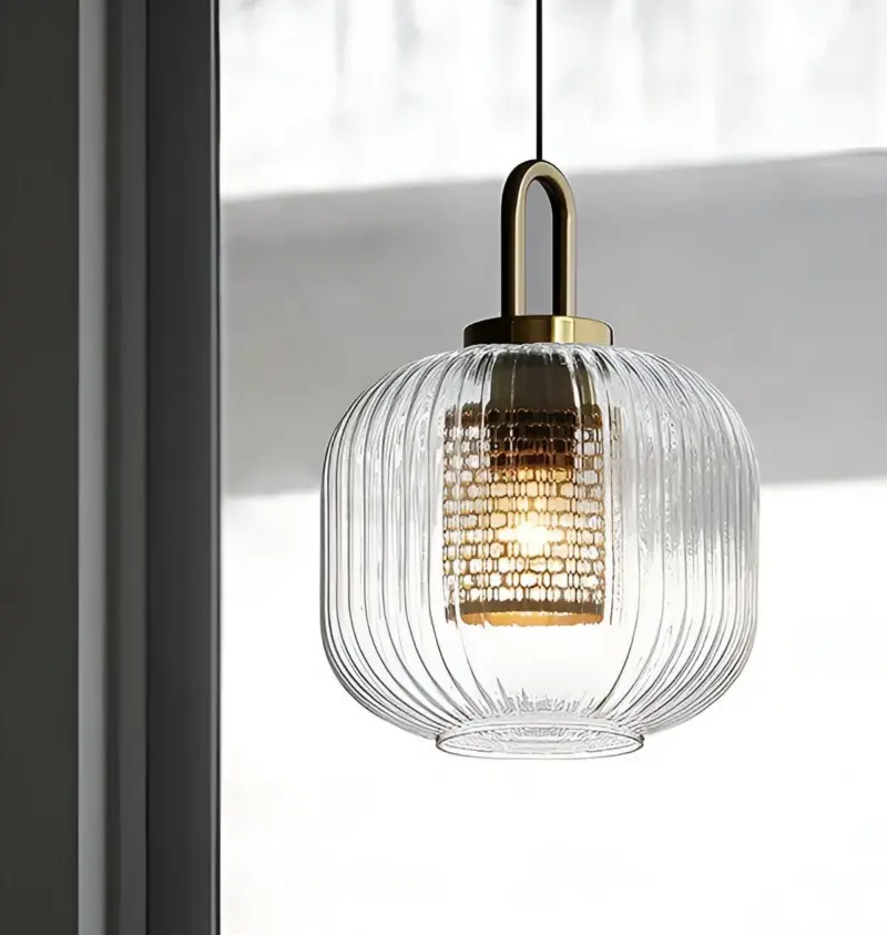 ClaChic Hanging Lamp White Gold Nordic Ribbed Glass Pendant Light tag1
