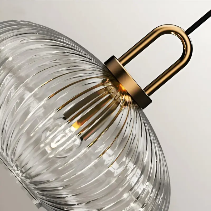 ClaChic Hanging Lamp White Gold Nordic Ribbed Glass Pendant Light tag1
